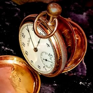 HUGE 14k solid yellow gold full hunters cased ANTIQUE WALTHAM POCKET WATCH